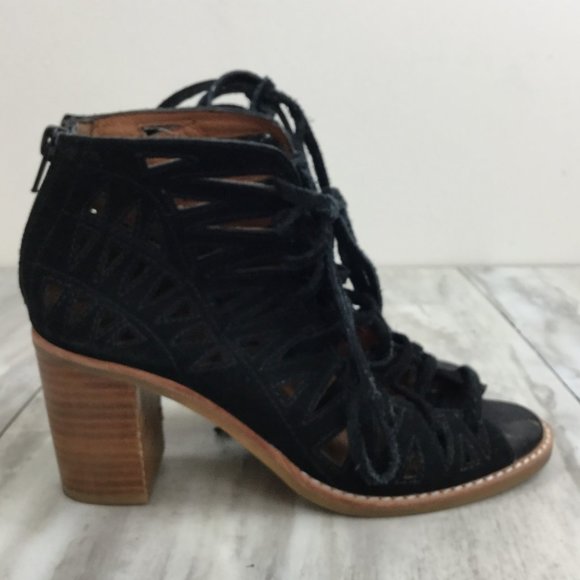Jeffrey Campbell Lace-Up Open Toe Black Leather Booties 6.5 - Picture 5 of 13